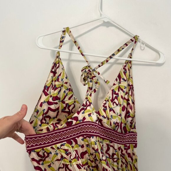 AMERICAN RETRO Pink Berry Green Dragonfly Bug Satin 100% SILK Fit & Flare Dress - Picture 13 of 16